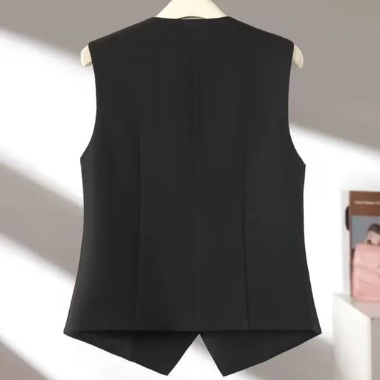 Suit Vest Women's Spring Summer New Slim V-Neck Sleeveless Suits Jacket Office Lady Short Cardigan Blazers Vest Coat Solid Tops