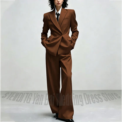 Casual Women Suit Trendy Solid Black Long Sleeve Lapel Straight Fashion Jacket Pants All-Match Shopping Street Style Daily Wear
