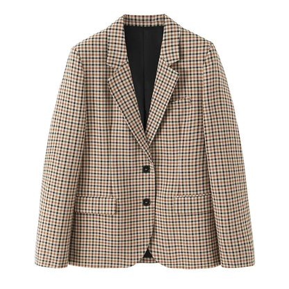 Women Fashion With Pockets Plaid Single Breasted Blazer Vintage Notched Neck Long Sleeves Female Chic Lady Outfits