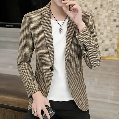2026 Blazer Outdoor Men's Checked Fashion Business Trend Wedding Slimming Gentleman Casual Korean Travel High Formal Wear Blazer