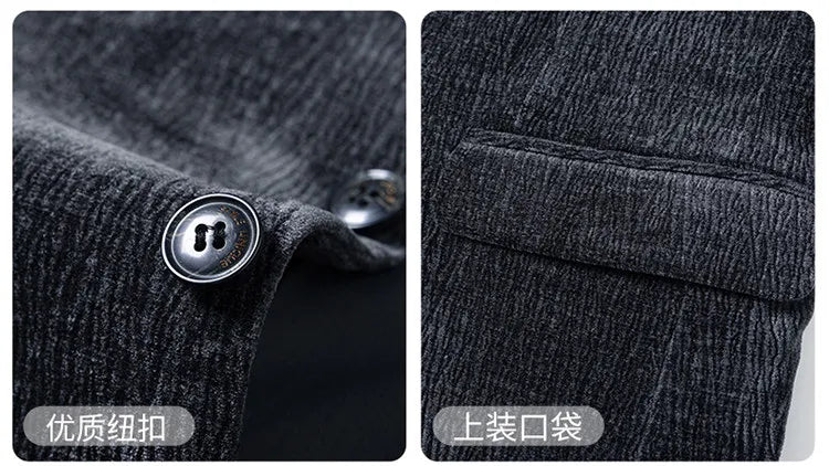 Men's Smart Casual Single Breasted Slim Fit Suit Set – Dark Gray & Black