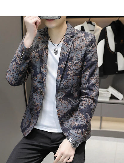 Blazer New Men's Fashionable Casual Business Gentleman Outdoor Trendy Print Banquet Versatile and Slimming Korean Version Blazer