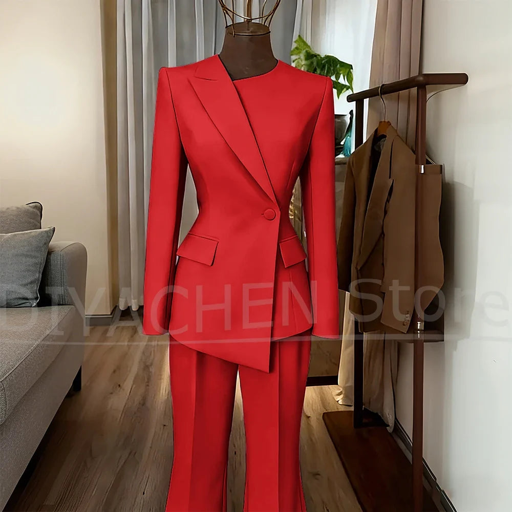 Women's Suit Slim Fit Blazer and Flared Trousers Elegant Formal Outfits Office Casual Party Fashion Pants Sets Two Piece