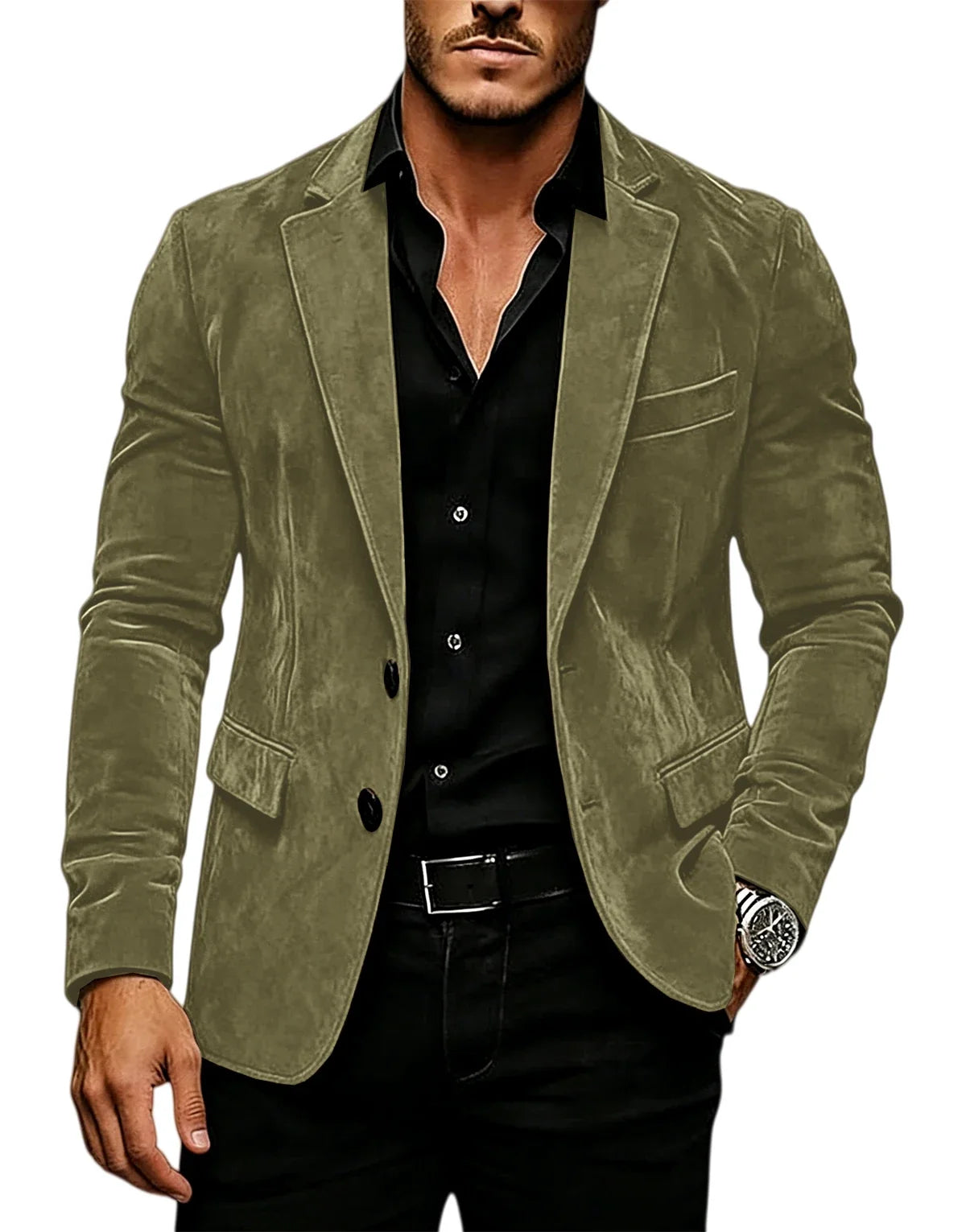 Luxury Men's Suede Texture Blazer Notched Lapel Slim Fit 2 Button Sport Coat Business Casual Formal Wedding Party Suit Jacket