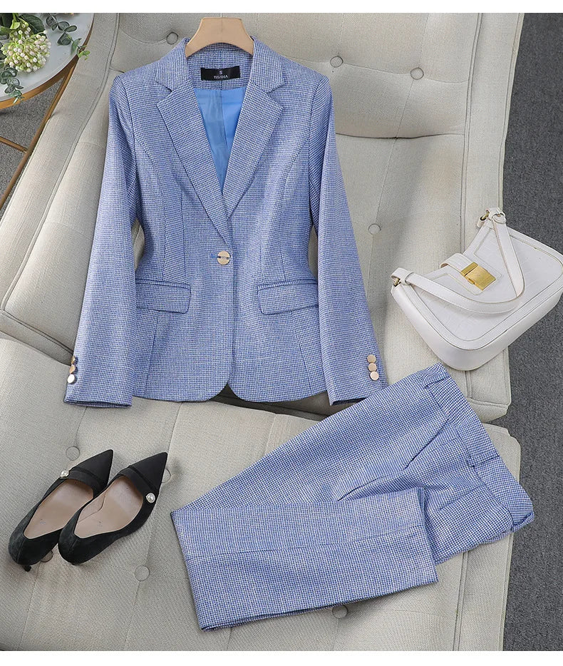 Luxury Small Women Pink Blazer Ladies Professional Suit Women Temperament Suit Fashion Interview Formal Pant Suits