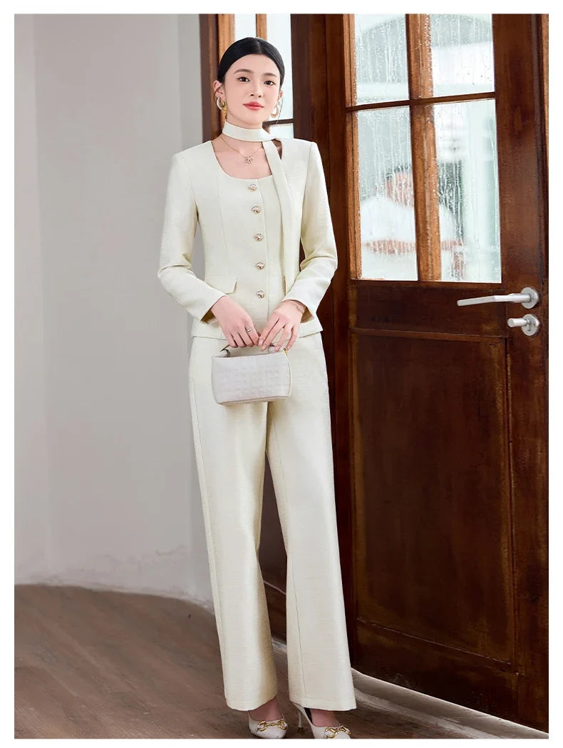 Fashionable professional women's two-piece trousers + suit jacket, exquisite elegant, 2025 autumn winter new style