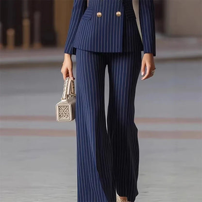 Fashion Ladies Pant Suit Women Striped Female Business Work Wear Jacket Blazer and Trouser Formal 2 Piece Set