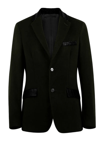 Men's Wool Blend Blazer Black Croc Print Lapel Collar Slim Fit Formal Business Casual Suit Jacket Autumn Winter Sport Coat