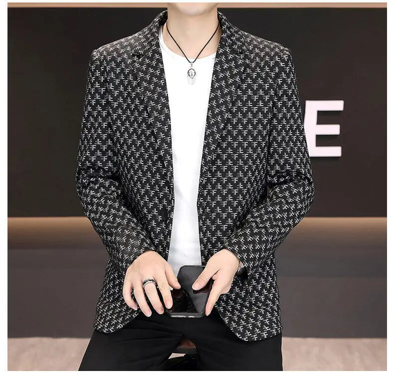2025 Spring Autumn Letter Printed Suit Jackets Men Korean Fashion Slim Fit Blazer Masculino Casual Business Social Dress Coats