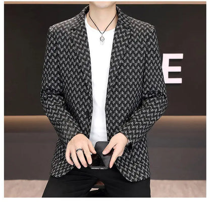 2025 Spring Autumn Letter Printed Suit Jackets Men Korean Fashion Slim Fit Blazer Masculino Casual Business Social Dress Coats