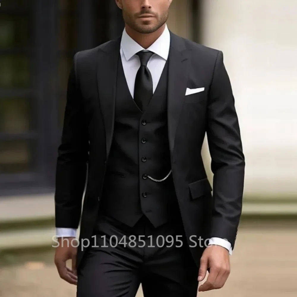 Men's 3-Piece Slim Fit Suit – Blazer, Vest & Pants Set for Wedding & Business
