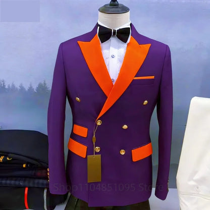 Men's 2-Piece Double Breasted Suit Set – Peak Lapel Blazer with Pants for Weddings & Formal Occasions