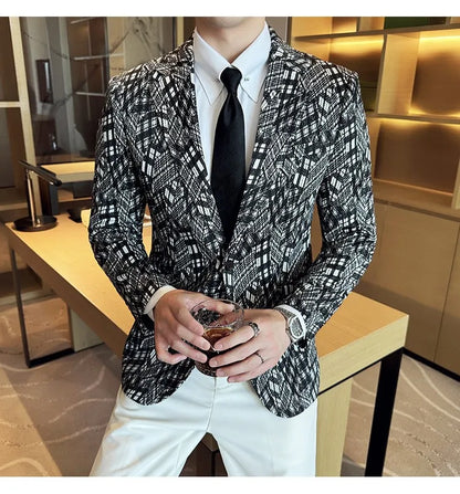 Korean Slim Fit Casual Suit Jacket for Men Fashion Camouflage Business Social Blazers Wedding Streetwear Dress Coat Men Clothing
