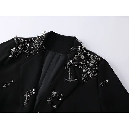 Women Black Gothic Emo Blazer Jacket Vintage Single Breasted Long Sleeve Outerwear Y2k 2000s Chic Fashion Suit Coat Autumn 2025