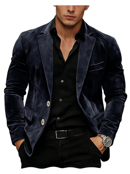 Men Suede Blazer Two Buttons Slim Fit Casual Formal Jacket Wedding Party Dinner Gentleman Sport Coat