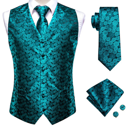Men's Suit Vest 4-Piece Set | Woven Paisley Waistcoat with Tie, Pocket Square & Cufflinks | Wedding & Business Formal