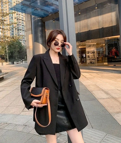 New Arrival 2025 Spring Autumn Women's Korean Loose Blazer Mid Length Solid Color Design Sense Versatile Daily Wear Student Look