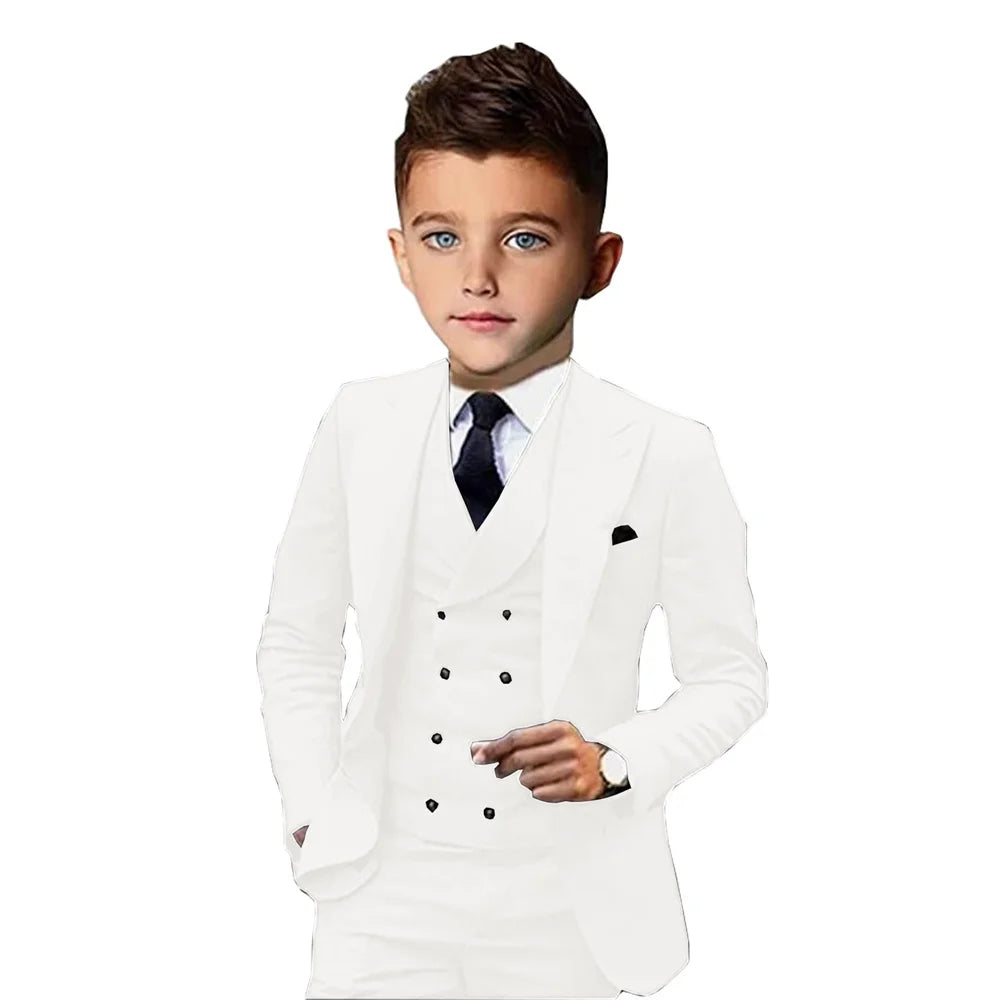 Formal Peak Lapel Kids Suits 3 Pieces Birthday Party Wear,Elegant Smart Boys Suit Set Piano Performance Outfit 2-20T