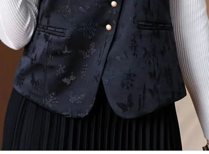 Middle-aged Mother New Chinese Style Black Vests 2026 New Spring Autumn Casual Sleeveless Waistcoat Women Retro Blazers Vest