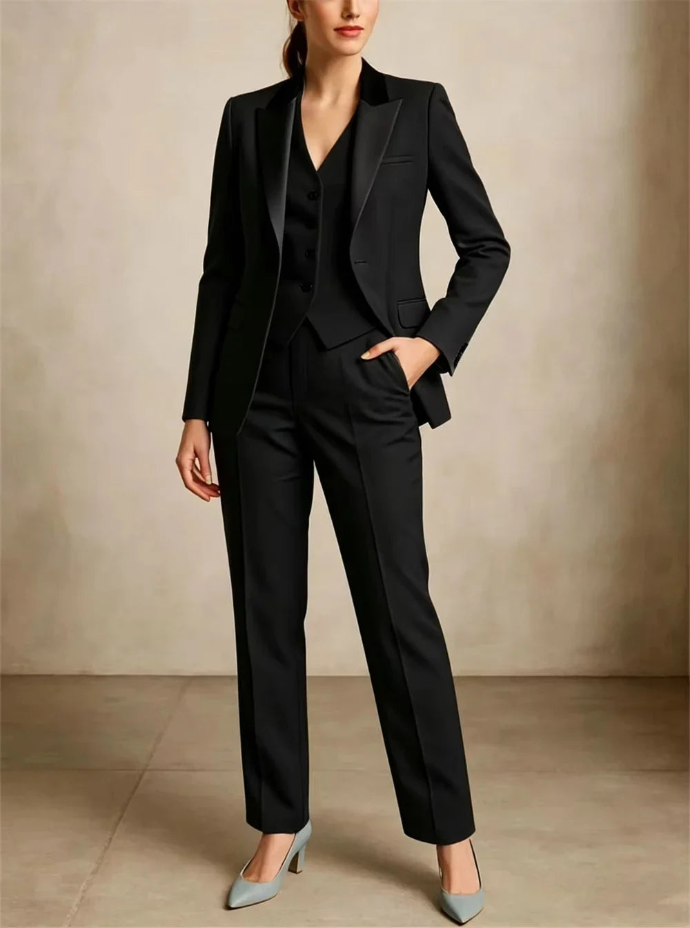 3 Pieces Khaki Jacket+Vest+Pant Elegant Official Outfits Formal Event Wear Women Business Formal Outfit Tailor Made  Women's Sui