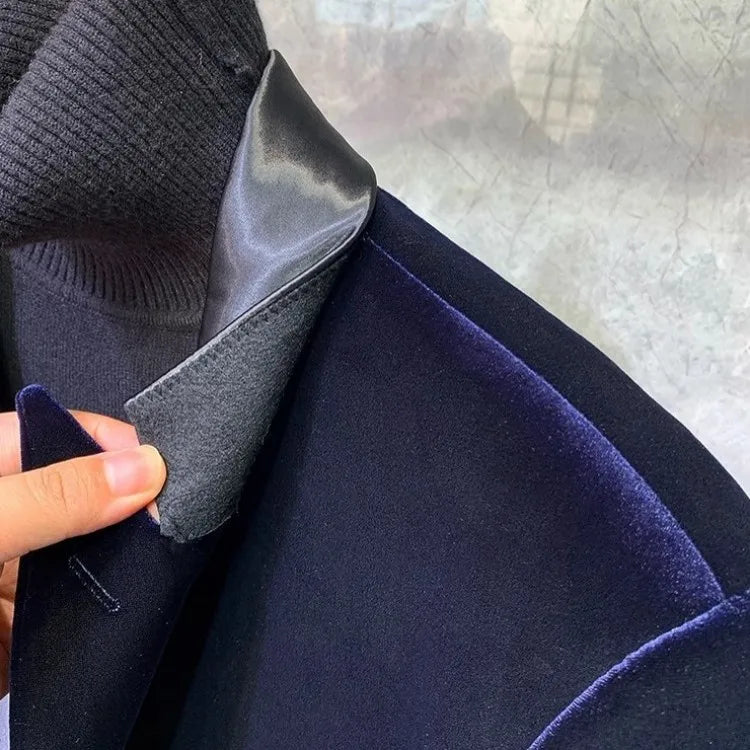 High Quality Autumn Business Men Banquet Formal Suit Slim Fit Velvet Blazer Jacket Pants Two Piece Set Groom Wedding Dress Suits