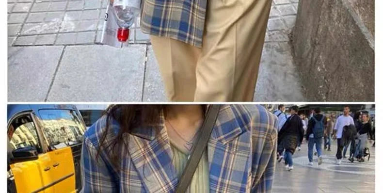 Spring Autumn 2024 British Style Women's Long Sleeve Loose Casual Plaid Jacket Elegant Outerwear Top Trendy Commute Wind