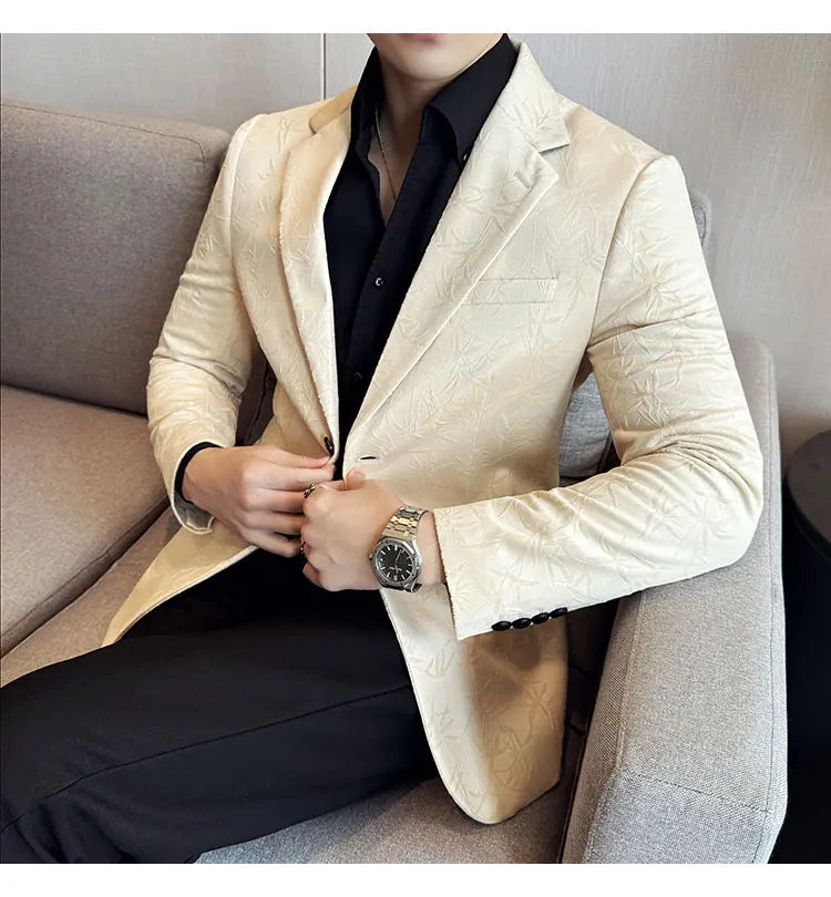 British Style Velvet Men Blazers Autumn Winter Slim Fit Casual Business Suit Jackets Wedding Groom Banquet Formal Coats