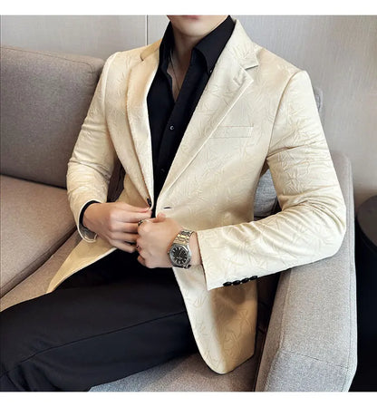 British Style Velvet Men Blazers Autumn Winter Slim Fit Casual Business Suit Jackets Wedding Groom Banquet Formal Coats