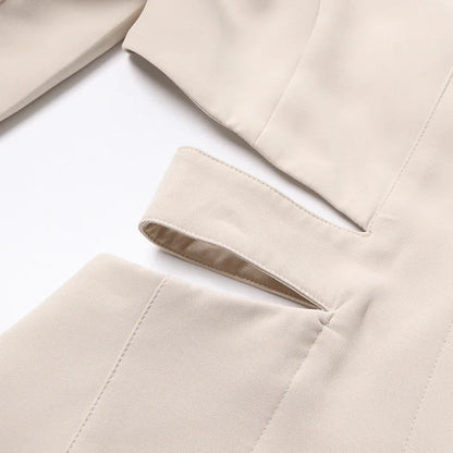 Women's Blazer Elegant Stylish Hollow Out Expose Waist Design Solid Color Patchwork Long-sleeved Slim Fit Suit-Coat HK28002