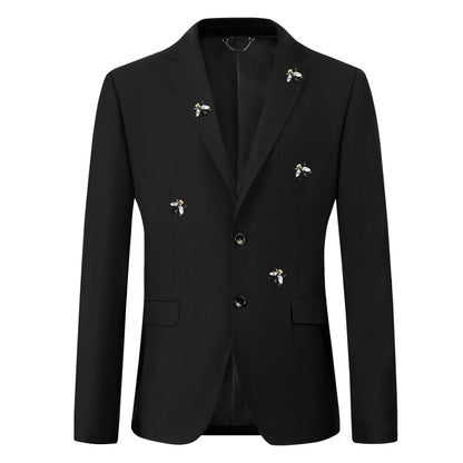 Handmade Bee Embroidery Suit Jacket for Men Autumn/Winter Casual Business Social Jacket Slim Party Banquet Stage Host Blazers