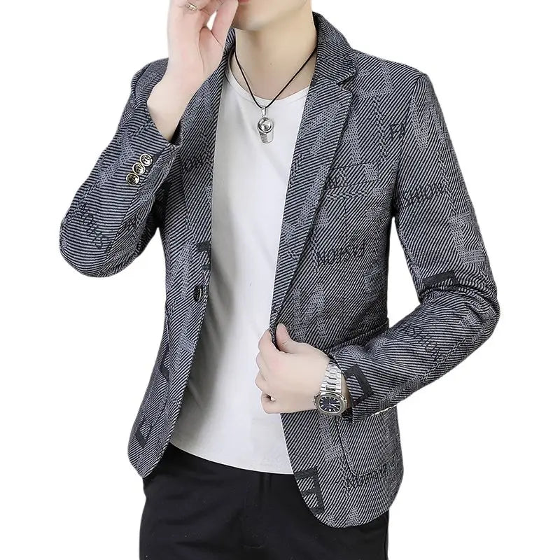 2025 Autumn Suit Jacket Men's Korean Version Casual Slim Fit Handsome Suit Jacket Letter Printing Social Costume Homme 4xl
