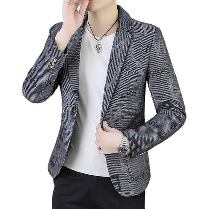 2025 Autumn Suit Jacket Men's Korean Version Casual Slim Fit Handsome Suit Jacket Letter Printing Social Costume Homme 4xl