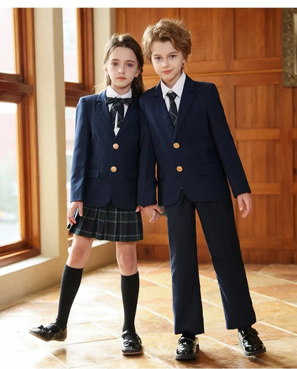 Girls Jacket Plaid Skirts Suits Boys Blazer Formal Dress Toddler Student Clothes Sets Children School Uniform Kids Class Outfits