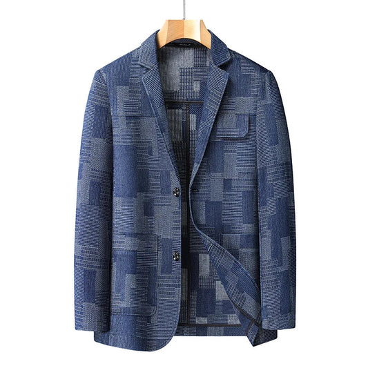 Men's Checked Denim Blazer Big & Tall Smart Casual Single Breasted Suit