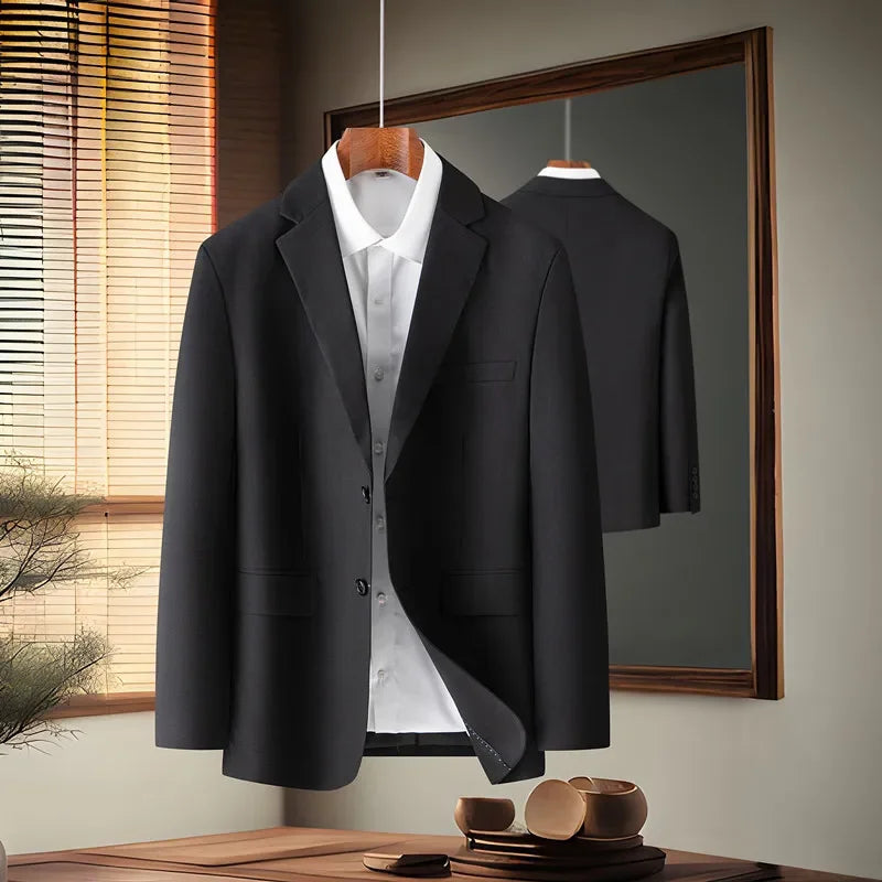2024 Men's Fine Solid Color Business Suit Coat - Fashionable Gray Black Navy Blue Single-breasted Casual Work Leisure Jacket