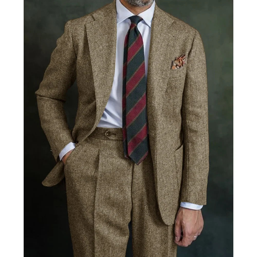 Men's 2-Piece Double-Breasted Suit Peak Lapel Slim Straight Fit for Wedding Business Casual
