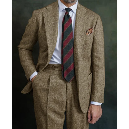 Men's 2-Piece Double-Breasted Suit Peak Lapel Slim Straight Fit for Wedding Business Casual