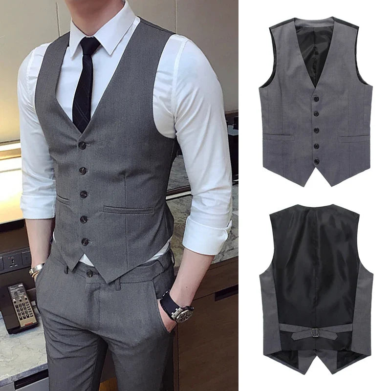 Men's Single Breasted Vest – Slim Fit Formal Waistcoat for Business & Weddings | Grey, Navy Blue, Black | Plus Size up to 7XL