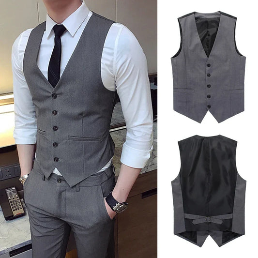 Men's Single Breasted Vest – Slim Fit Formal Waistcoat for Business & Weddings | Grey, Navy Blue, Black | Plus Size up to 7XL