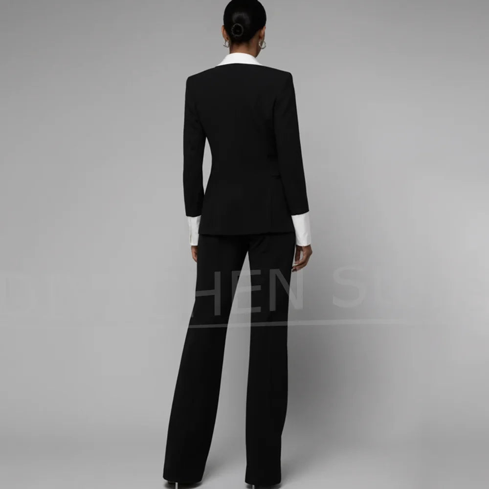 Chic Women's Suit Set Fashion Shawl Lapel Double Breasted Outfit Elegant Prom Party Wedding Formal Pants Sets Two Piece