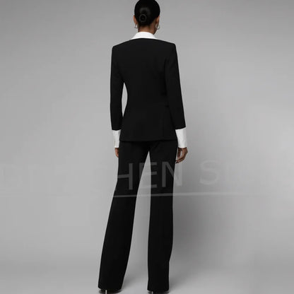 Chic Women's Suit Set Fashion Shawl Lapel Double Breasted Outfit Elegant Prom Party Wedding Formal Pants Sets Two Piece