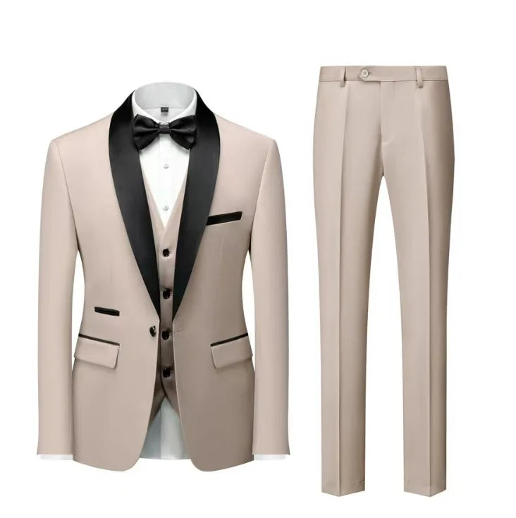Men's black 3-piece slim fit elegant formal casual 3-piece set jacket vest pants business wedding dance regular sports jacket