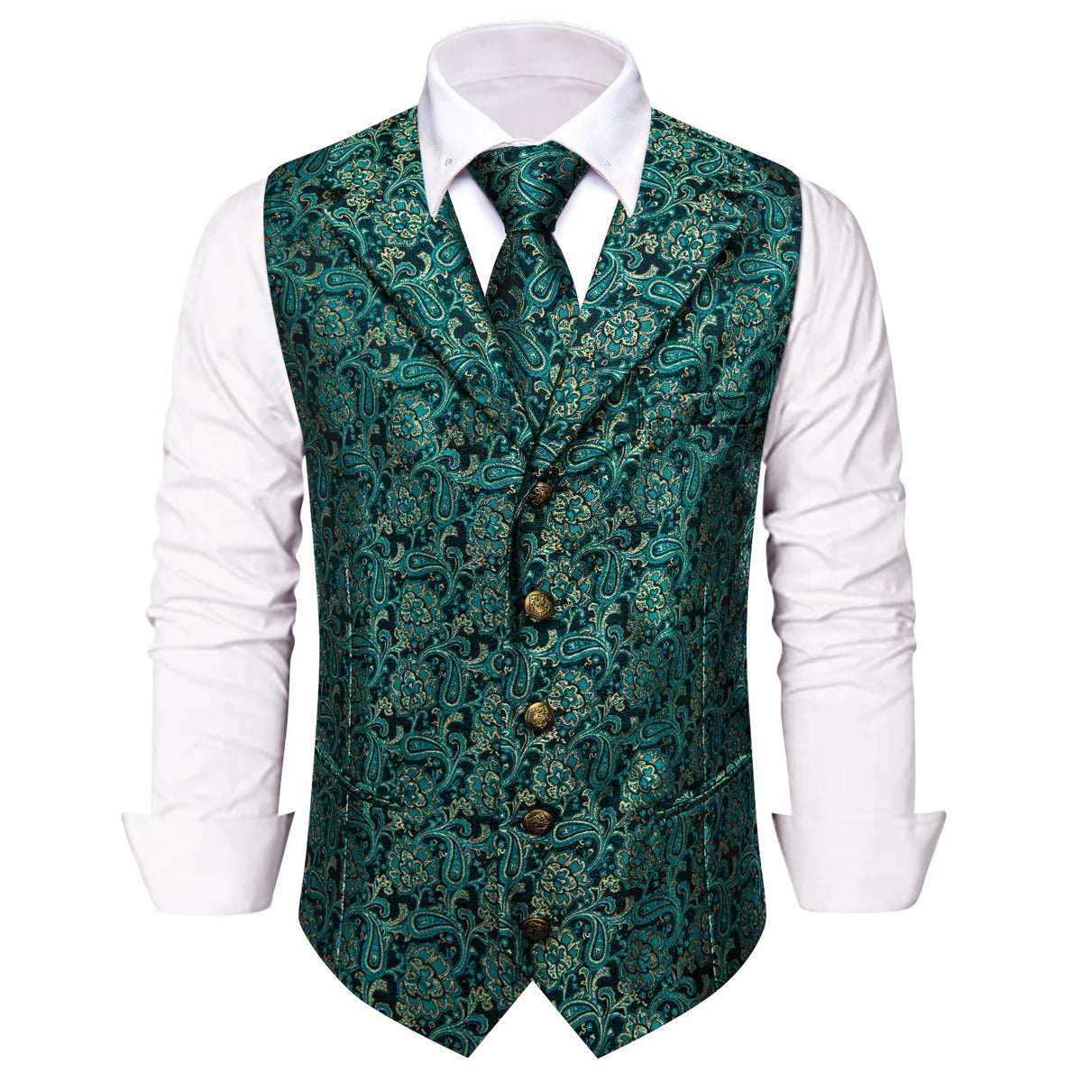 Men's Paisley Waistcoat with Matching Tie, Pocket Square and Cufflinks Set for Weddings and Business Events