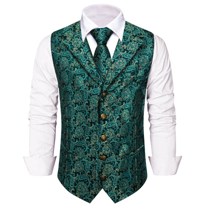 Men's Paisley Waistcoat with Matching Tie, Pocket Square and Cufflinks Set for Weddings and Business Events