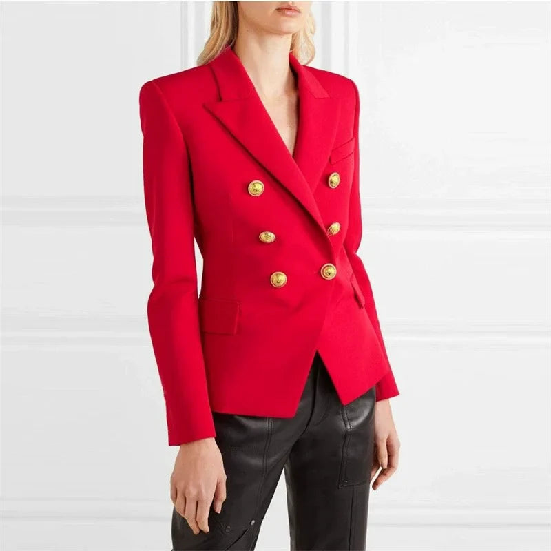 Spring 2025 Women's Casual Faion s Slim Fit Polyester Ladies Jaets Suits Double Breasted Long Sve Pure Color