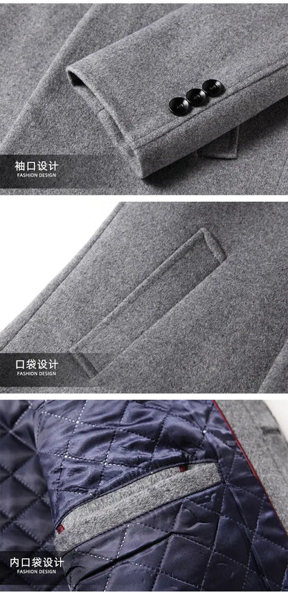 High-quality, Fashionable, Stylish, Versatile, for Banquets, Shopping, Trendy Business, Casual, Solid-color Men's Woolen Overcoa
