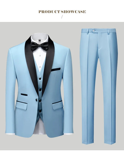 Men's Slim Fit Formal Suit Set – Blazer, Vest & Pants for Weddings & Parties