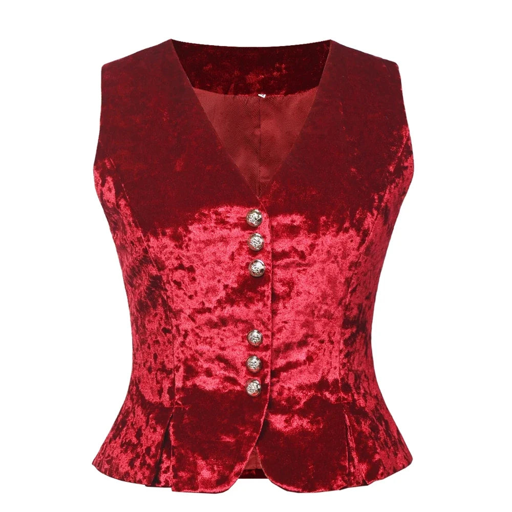 Vintage Velvet Vest for Women V-Neck Cropped Sleeveless Dressy Waistcoat Casual Tops