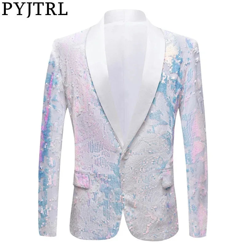 Men's Velvet Sequin Fashion Suit European And American Style Stage Clothes Handsome Trendy Clothing for Singers