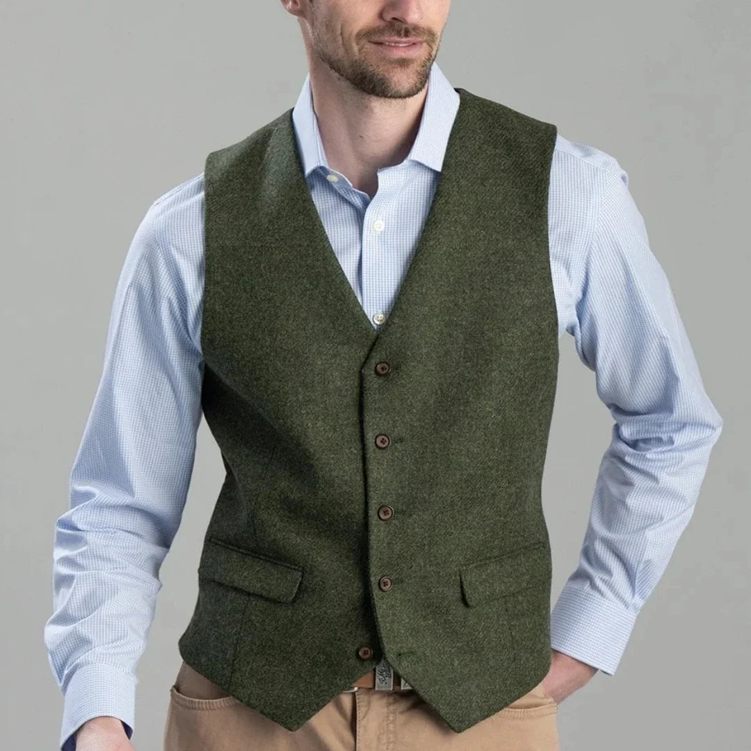 Men's Herringbone Vest Single Breasted Waistcoat for Weddings and Formal Occasions
